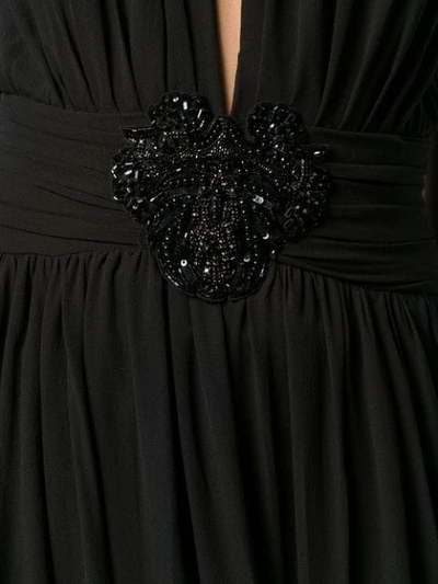 Shop Dundas Plunge Beaded Brooch Gown In Black