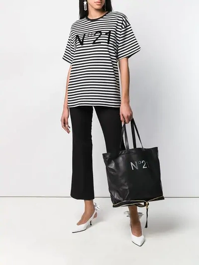 Shop N°21 Striped Logo Print T-shirt In Black ,white