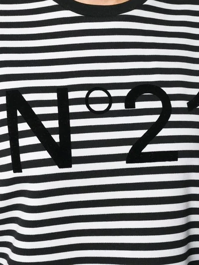 Shop N°21 Striped Logo Print T-shirt In Black ,white