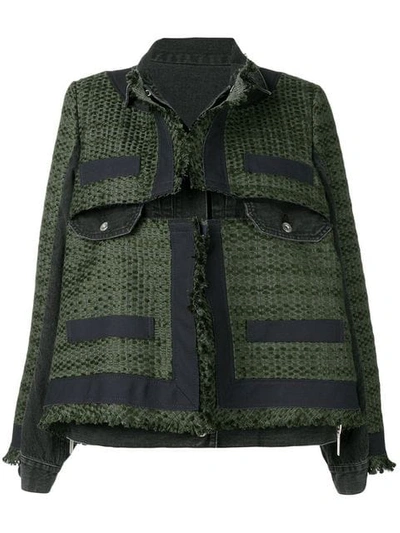 Shop Sacai Woven Overshirt Jacket - Green