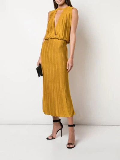 Shop Cushnie Sleeveless Pleated Midi Dress In Yellow