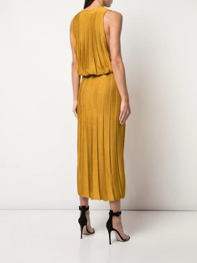 Shop Cushnie Sleeveless Pleated Midi Dress In Yellow