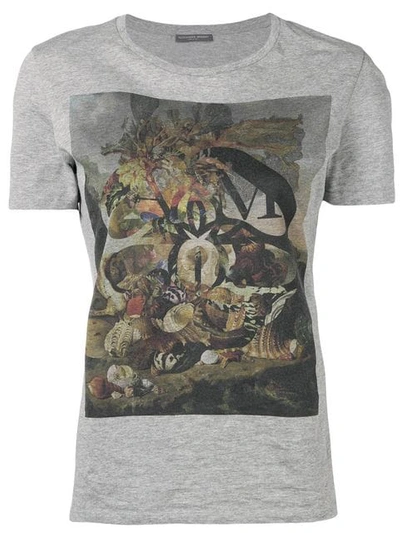 Shop Alexander Mcqueen Printed Round Neck T-shirt In Grey