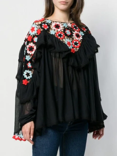 Shop Alanui Floral Crochet Panel Blouse In Black