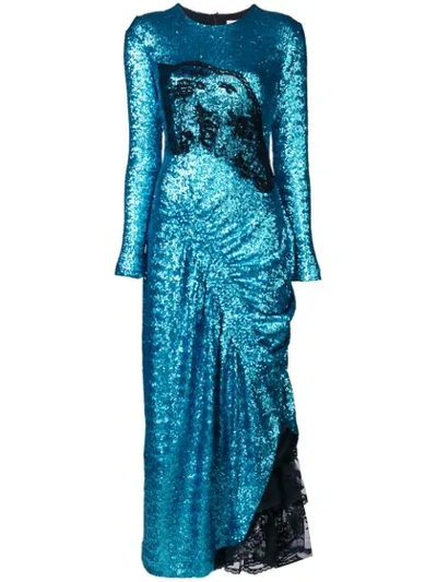 Shop Preen By Thornton Bregazzi Dinah Sequin Draped Dress In Blue