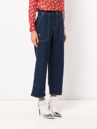 Shop Miu Miu Cropped Wide Leg Jeans In Blue