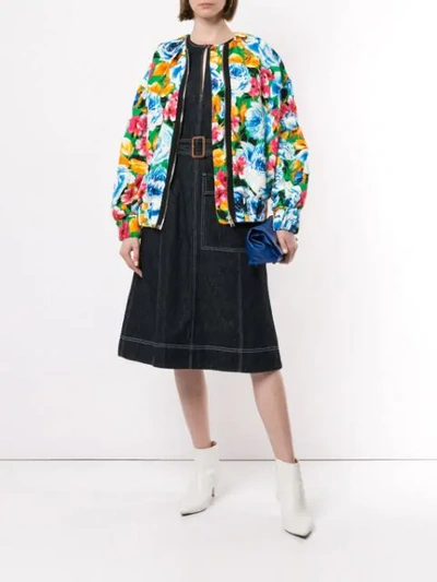 Shop Msgm Floral Pattern Bomber Jacket In Multicolour
