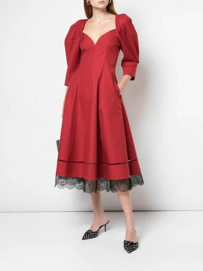 Shop Khaite Lace Hem Midi Dress In Red