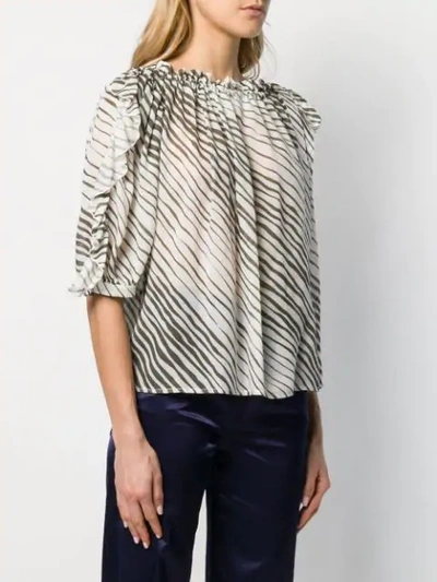 SEE BY CHLOÉ STRIPED RUCHED NECK BLOUSE - 棕色