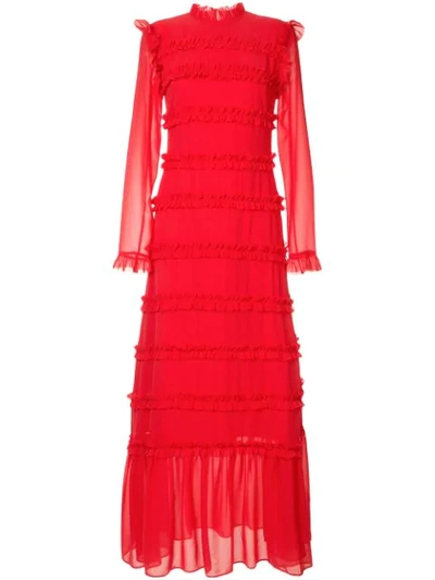 Shop Rejina Pyo Frill Trim Maxi Dress In Red