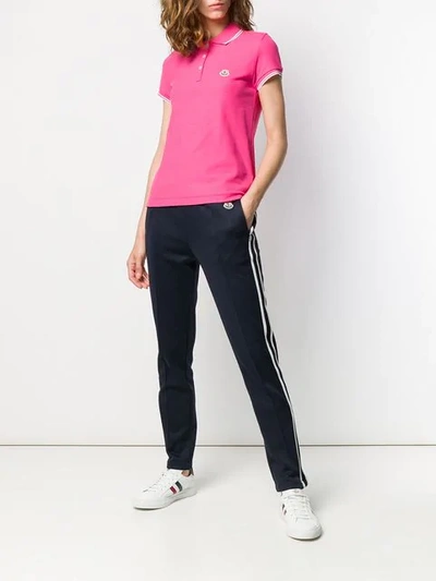 Shop Moncler Stripe Trim Polo Shirt In Pink