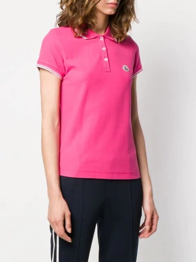 Shop Moncler Stripe Trim Polo Shirt In Pink