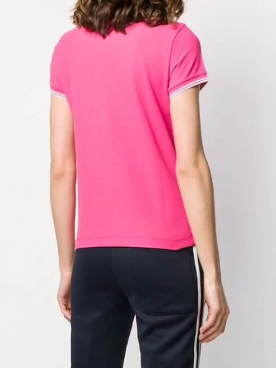 Shop Moncler Stripe Trim Polo Shirt In Pink