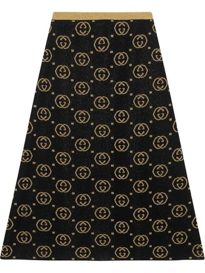 Shop Gucci Wool Skirt With Gg Motif In Black
