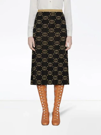 Shop Gucci Wool Skirt With Gg Motif In Black