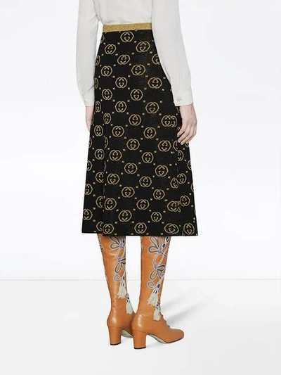 Shop Gucci Wool Skirt With Gg Motif In Black