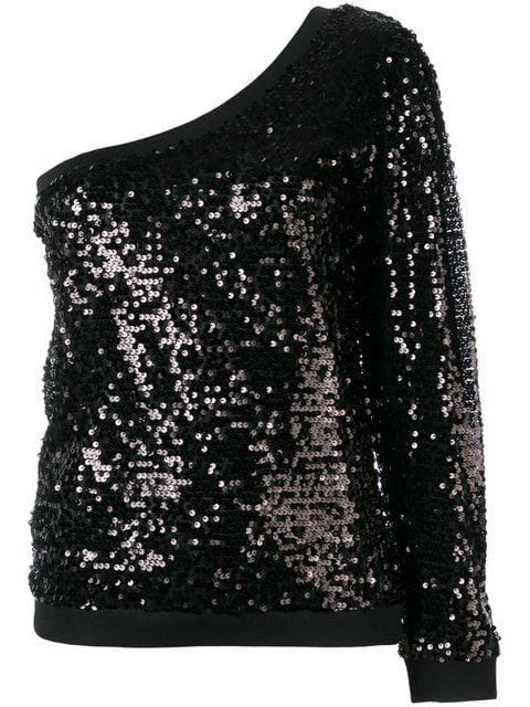 black sequin one shoulder top
