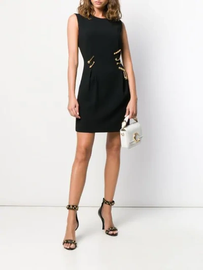 Shop Versace Logo Pin Embellished Dress In Black