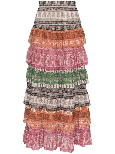 Shop Zimmermann Amari Printed Maxi Skirt In Spliced
