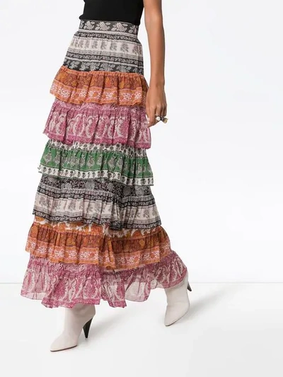 Shop Zimmermann Amari Printed Maxi Skirt In Spliced