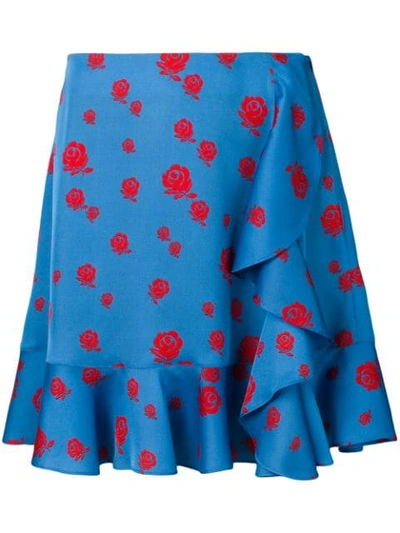 Shop Kenzo Floral Print Draped Skirt In Blue