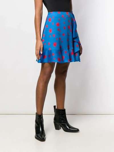 Shop Kenzo Floral Print Draped Skirt In Blue