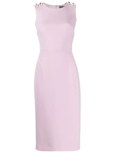 Shop Dolce & Gabbana Floral Embellished Midi Sheath Dress In Pink