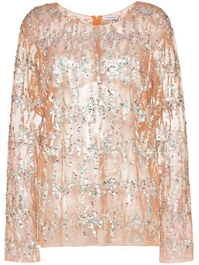 Shop Ashish Sequin Embellished Top In Neutrals