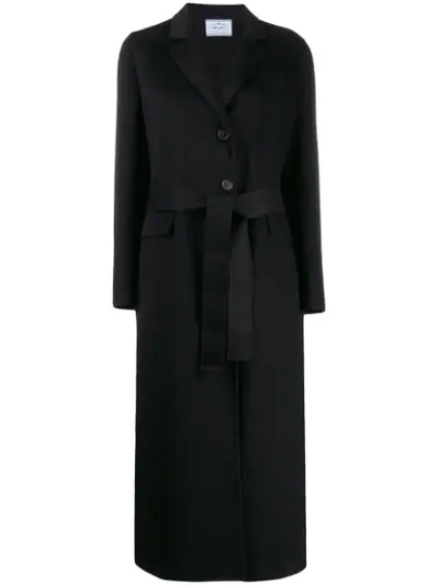Shop Prada Button Front Coat In Black