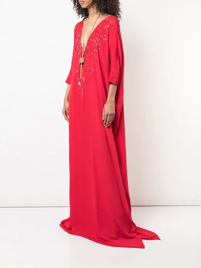 Shop Oscar De La Renta Sequin Embellished Kaftan Dress In Red