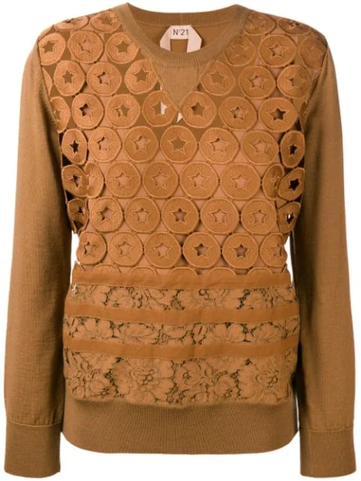 Shop N°21 Nº21 Embroidered Lace Sweater - Neutrals