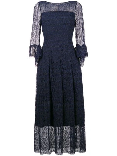 Shop Talbot Runhof Lace Flared Midi Dress In Blue