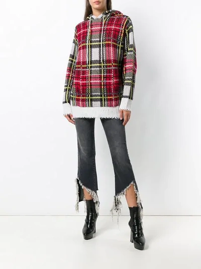 Shop R13 Cashmere Checked Hooded Sweater In Red