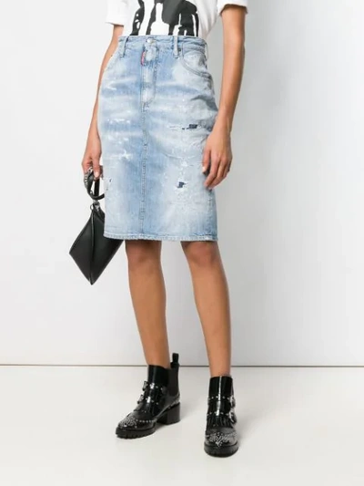 Shop Dsquared2 Distressed Denim Skirt In Blue