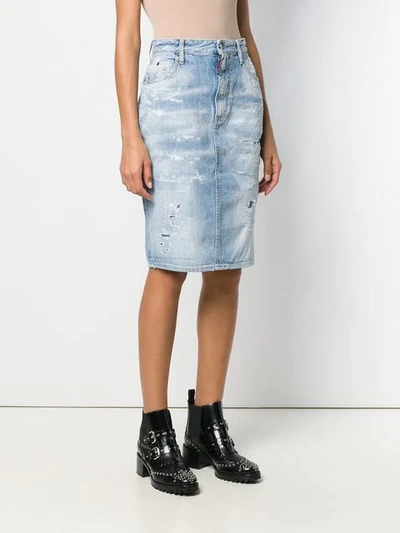 Shop Dsquared2 Distressed Denim Skirt In Blue