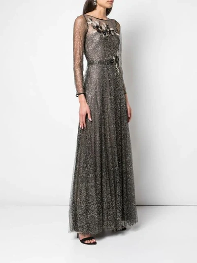 MARCHESA NOTTE FLORAL APPLIQUÉ EVENING DRESS - 黑色