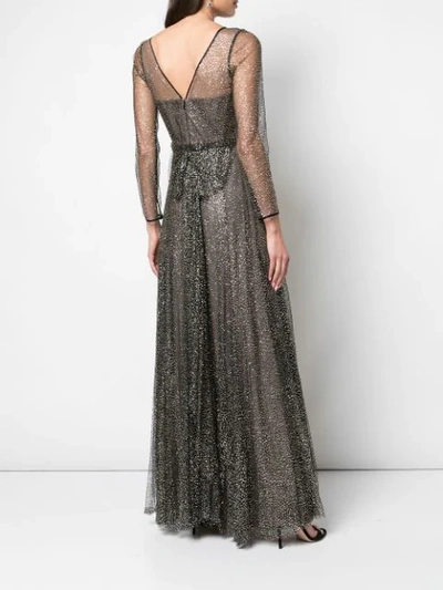 MARCHESA NOTTE FLORAL APPLIQUÉ EVENING DRESS - 黑色