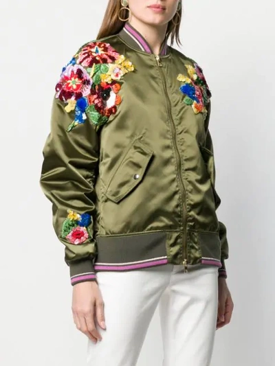 Shop Escada Green Floral Bomber Jacket