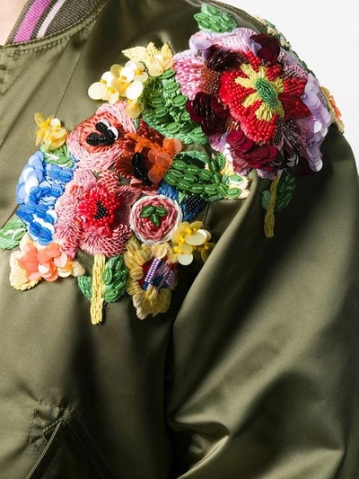 Shop Escada Green Floral Bomber Jacket