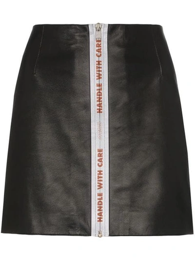 Shop Heron Preston Reflective Tape Leather Mini Skirt In Black