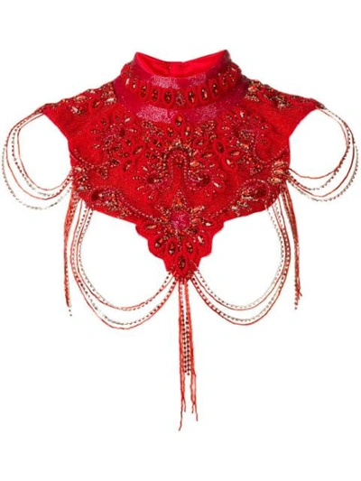 Shop Atu Body Couture Beaded Cropped Top In Red