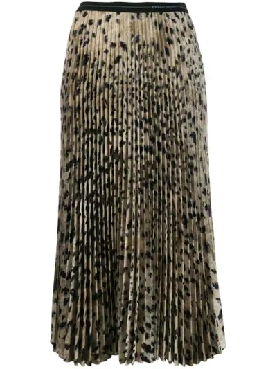 Shop Prada Pleated Leopard Print Skirt In F0032 Vaniglia