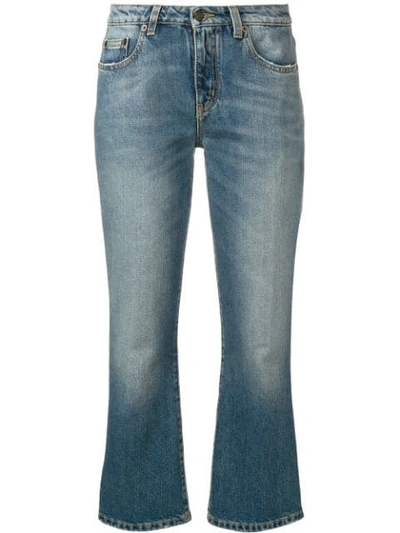 Shop Saint Laurent Cropped Bootcut Jeans In Blue