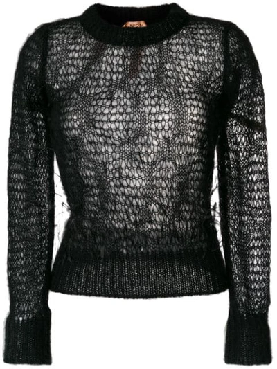 Shop N°21 Open Knit Feather Sweater In Black