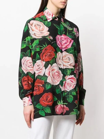 Shop Dolce & Gabbana Rose Print Shirt In Black