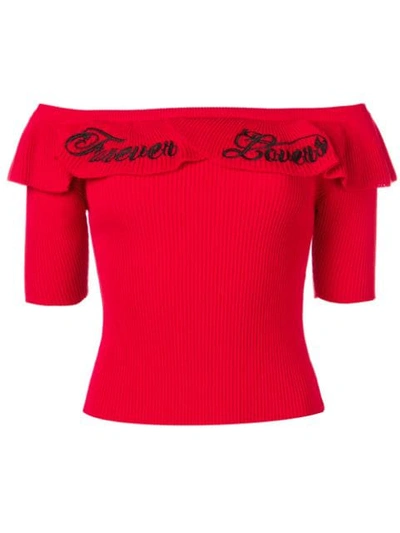 Shop Red Valentino Forever Embroidery Knit Top In Red