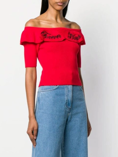 Shop Red Valentino Forever Embroidery Knit Top In Red