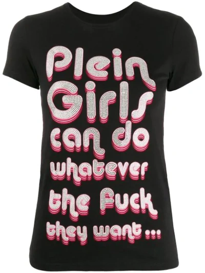 Shop Philipp Plein Embellished Slogan Print T-shirt In Black