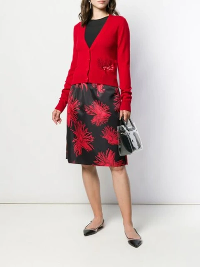 Shop N°21 Sequinned Floral Motif Cardigan In Red