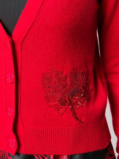 Shop N°21 Sequinned Floral Motif Cardigan In Red